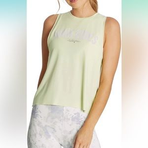Wildfox High Vibes Shadow Lime Neon Sleeveless Throwback Crop Tank Muscle Top